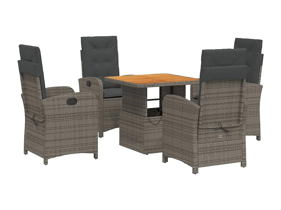 5-tlg. Garten-Essgruppe mit Kissen Grau Poly Rattan