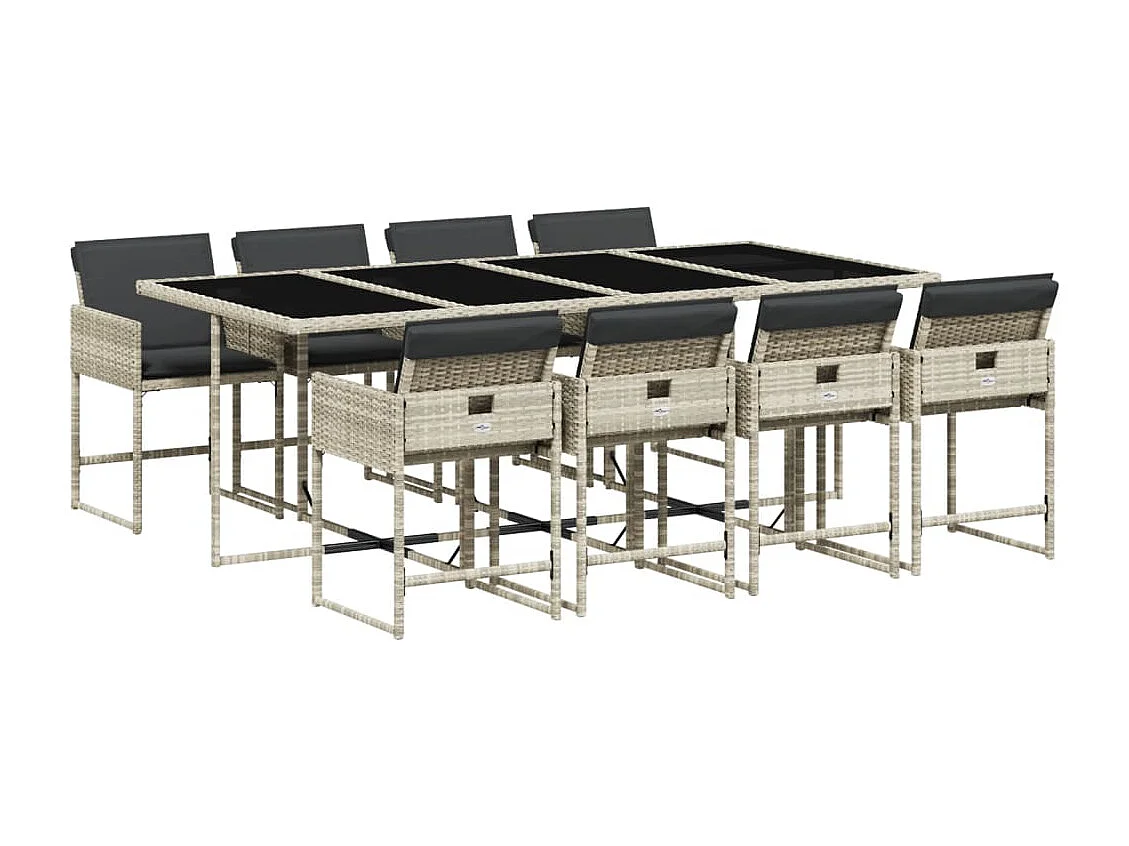 Set Pranzo da Giardino 9pz con Cuscini Grigio Chiaro Polyrattan