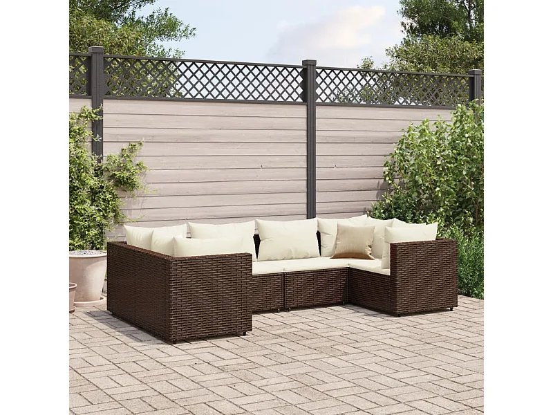 Salon de jardin 6 pcs avec coussins Marron Résine tressée
