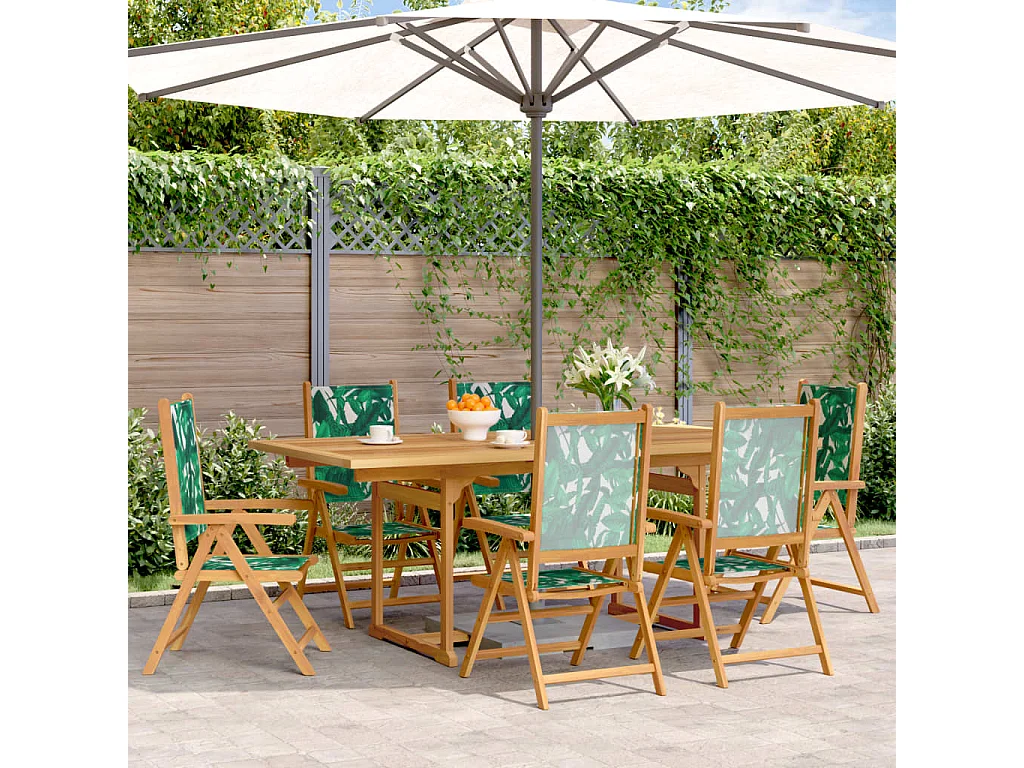 Set Pranzo da Giardino 7 pz Foglie in Tessuto e Legno Massello