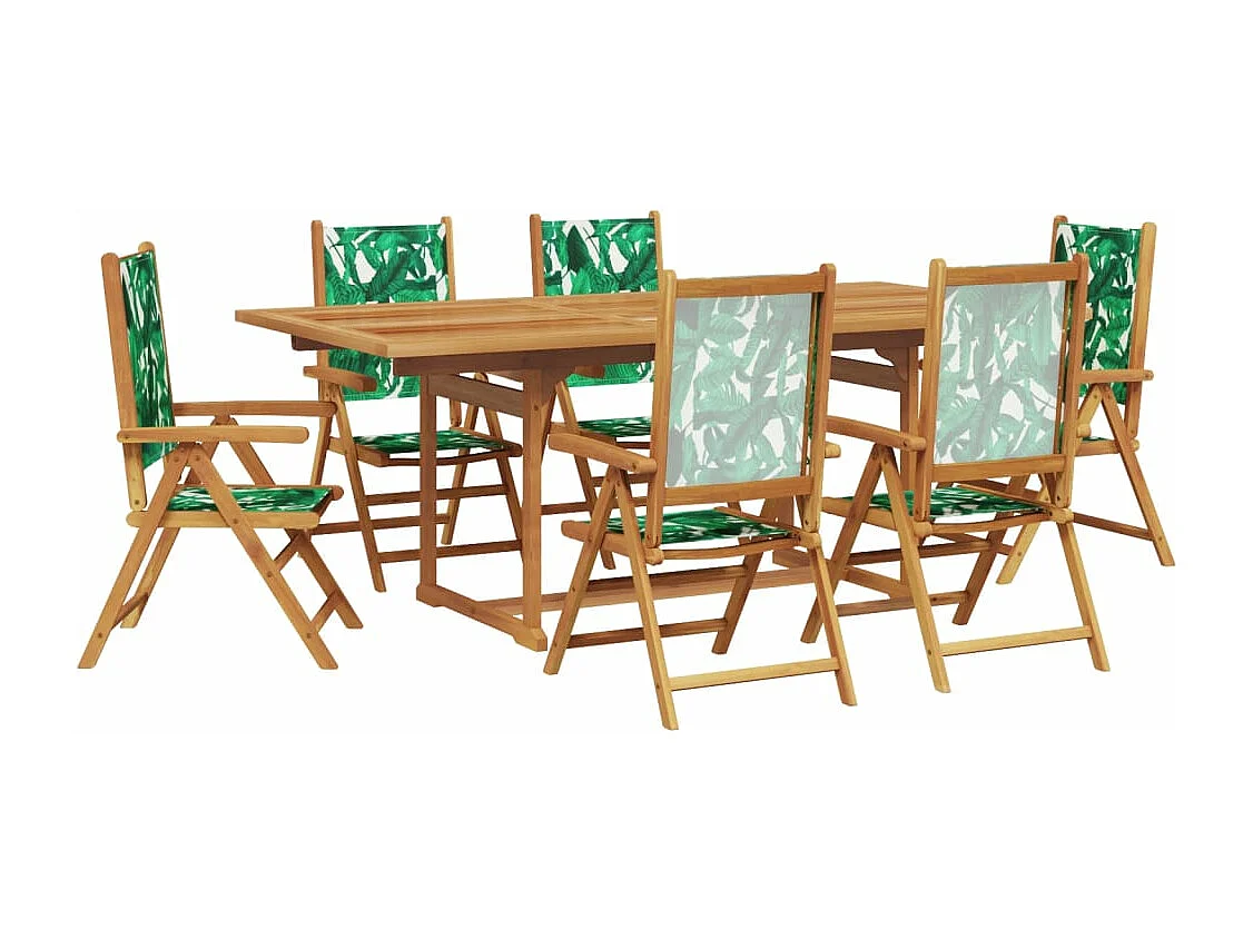 Set Pranzo da Giardino 7 pz Foglie in Tessuto e Legno Massello