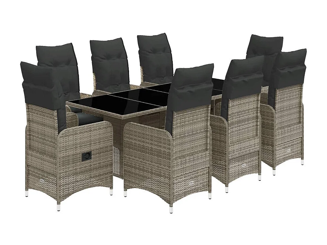 Ensemble de bistro de jardin 9 pcs coussins gris poly rotin