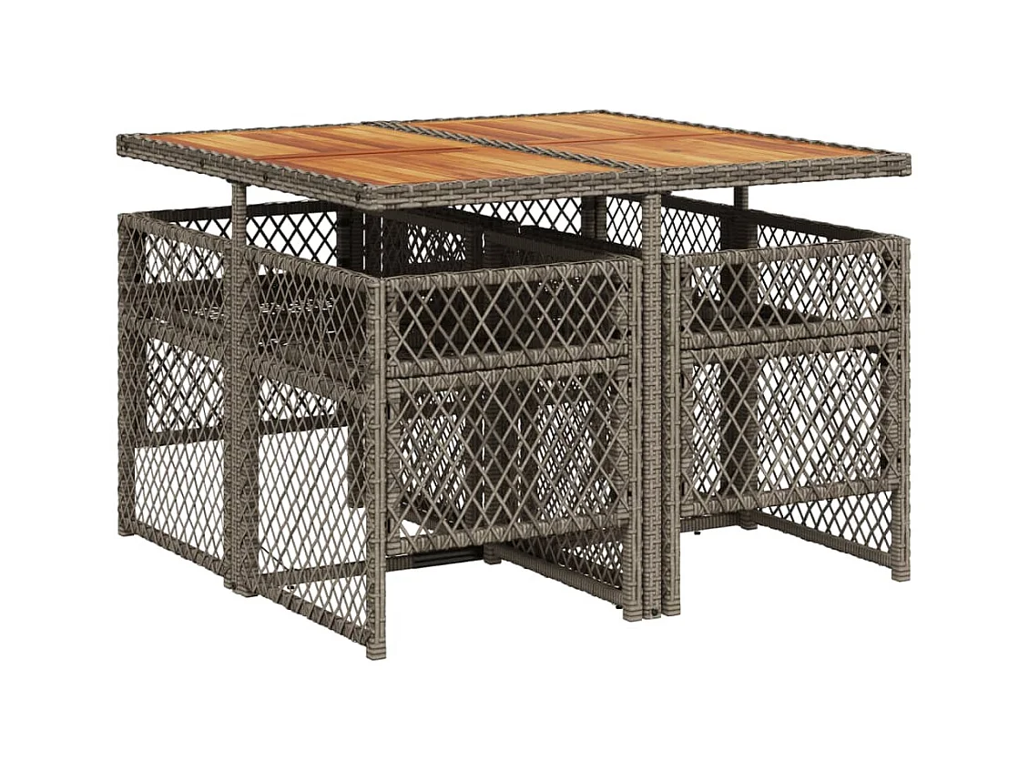 Set comedor de jardín 5 piezas con cojines ratán sintético gris