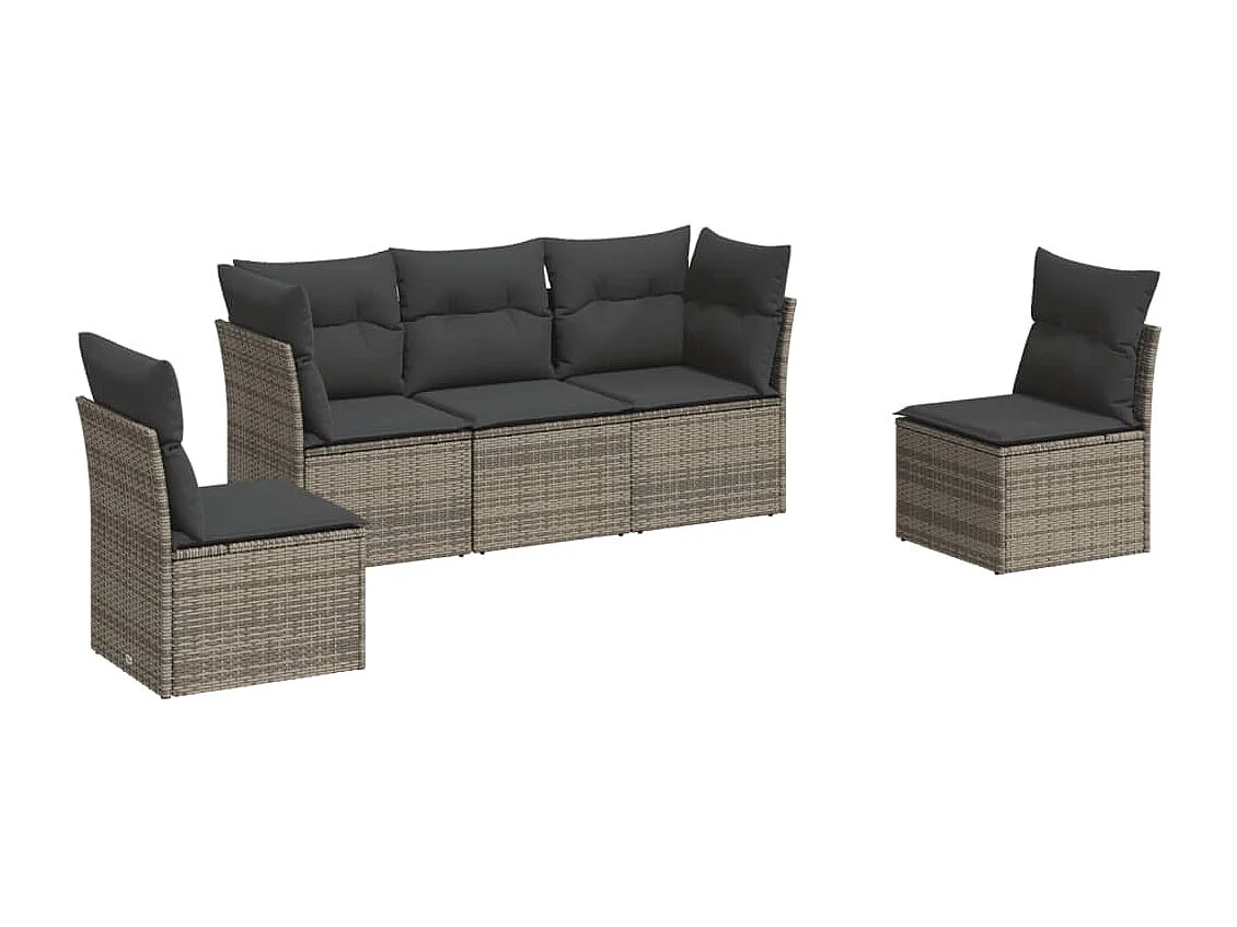5-tlg. Garten-Sofagarnitur mit Kissen Grau Poly Rattan