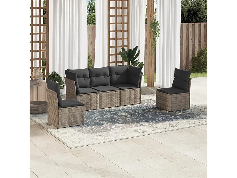 Salon de jardin 5 pcs avec coussins gris résine tressée