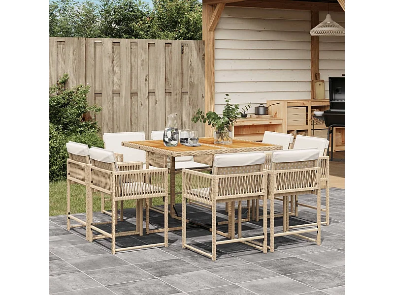 9-tlg. Garten-Essgruppe mit Kissen Beige Poly Rattan