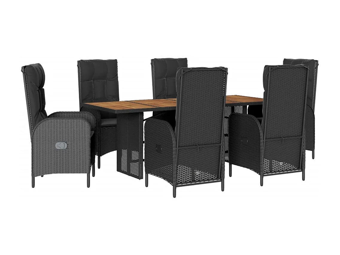 7-tlg. Garten-Essgruppe mit Kissen Schwarz Poly Rattan