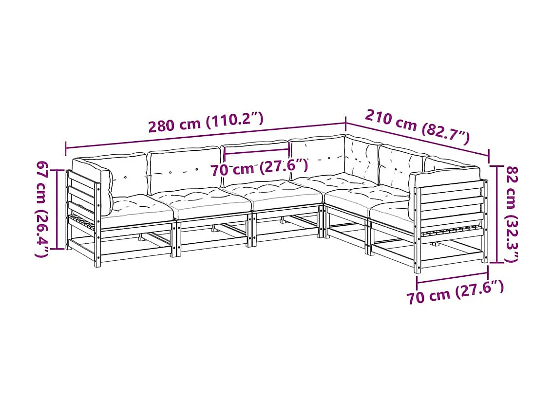 Set de sofás jardín 6 pzas con cojines madera pino marrón cera