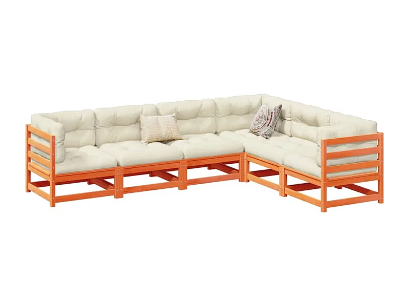 Set Divani Giardino 6pz con Cuscini Marrone Cera Massello Pino