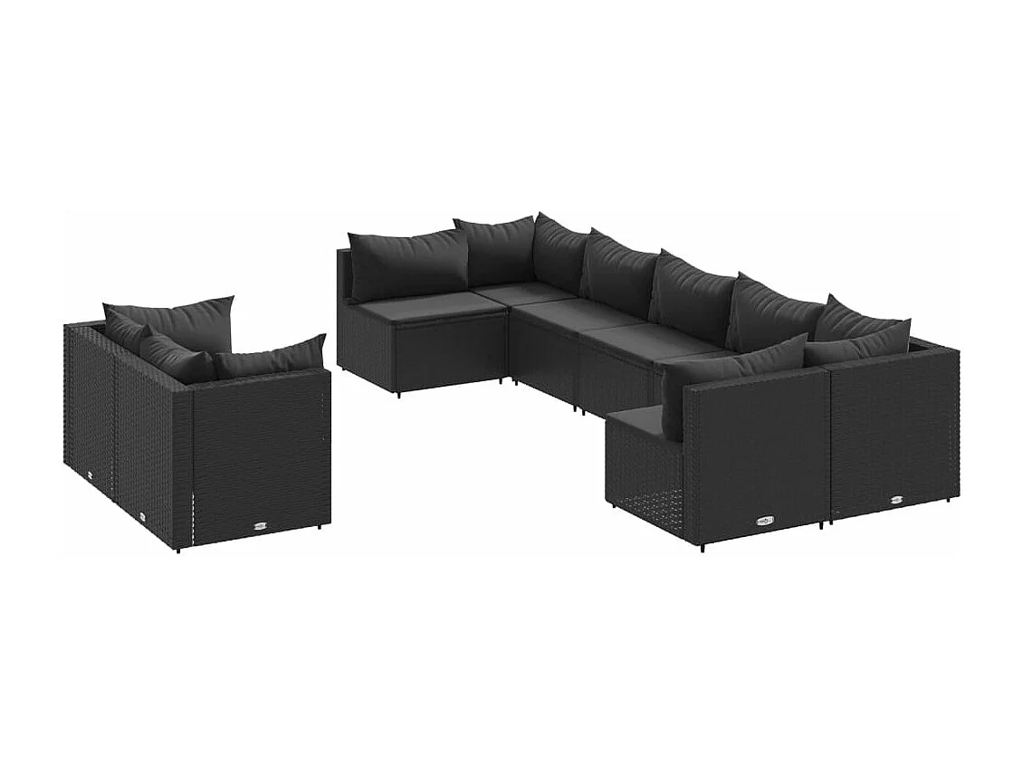 Salon de jardin 9 pcs avec coussins noir résine tressée