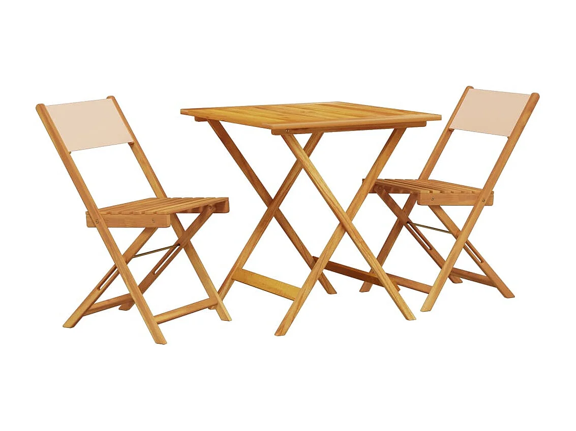 Ensemble de bistro 3 pcs beige tissu et bois massif