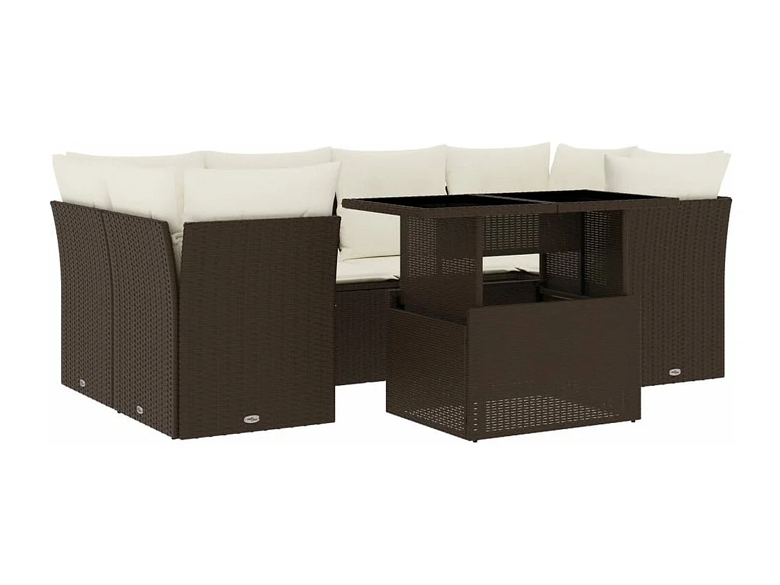 7-tlg. Garten-Sofagarnitur mit Kissen Braun Poly Rattan