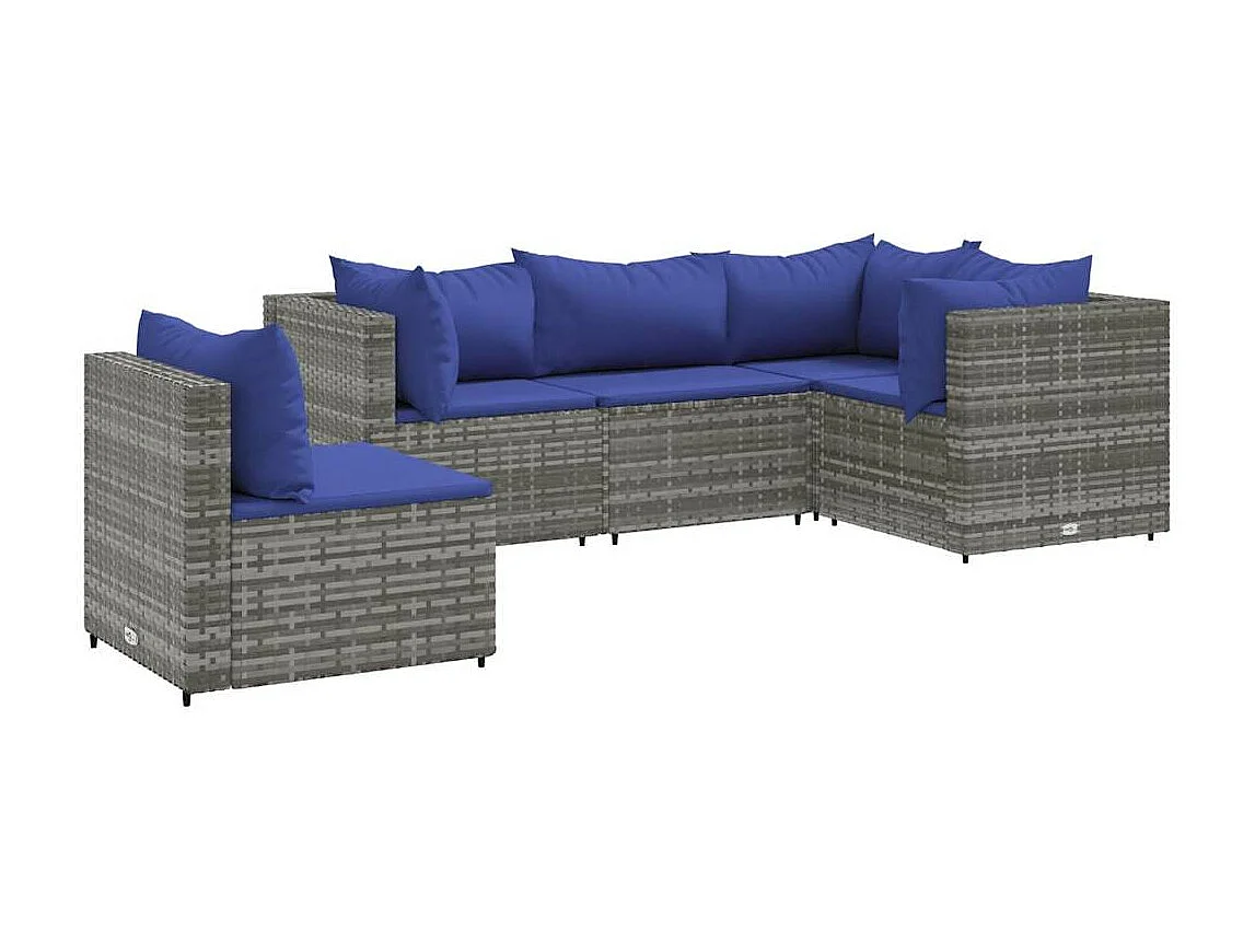 Salon de jardin 5 pcs avec coussins Gris Résine tressée