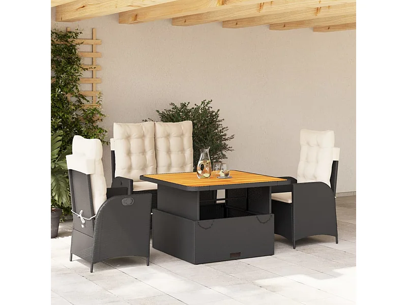 Set da Pranzo da Giardino 4 pz con Cuscini Nero in Polyrattan