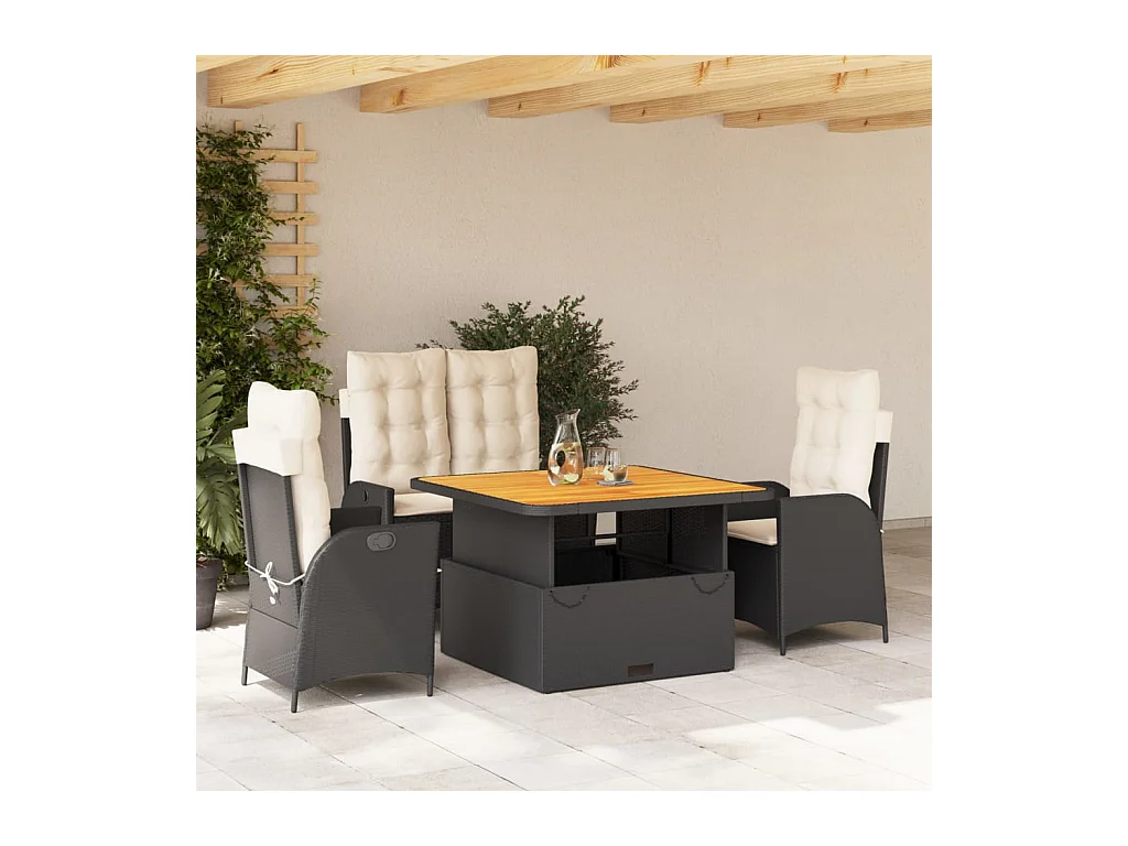 Ensemble à manger de jardin 4 pcs avec coussins noir