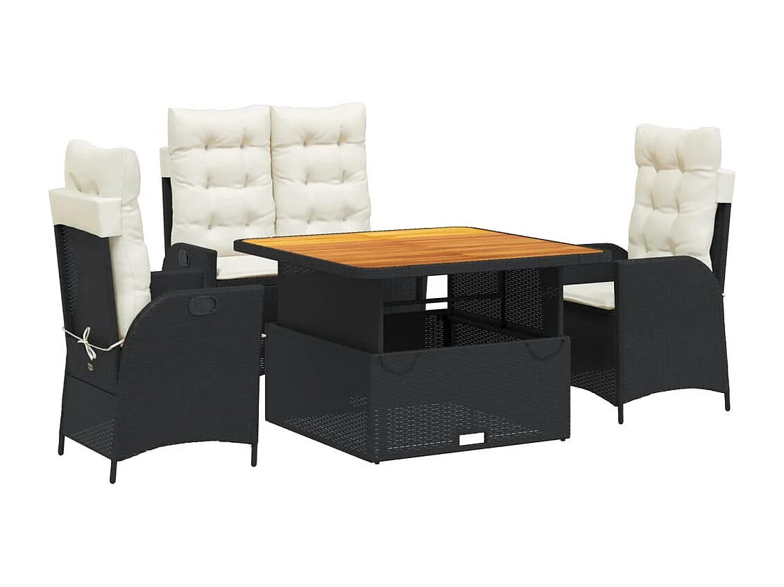 Ensemble à manger de jardin 4 pcs avec coussins noir