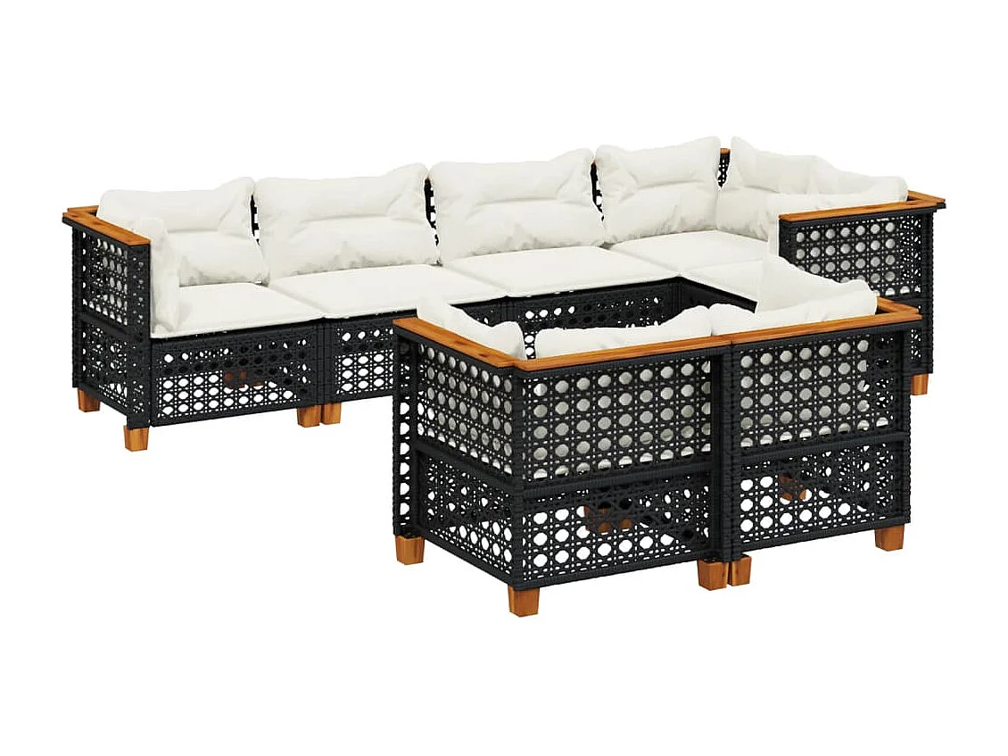 7-tlg. Garten-Sofagarnitur mit Kissen Schwarz Poly Rattan