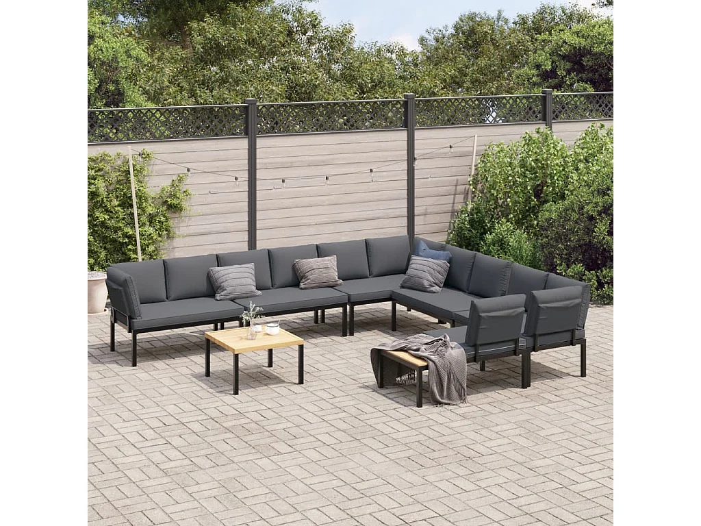 7-tlg. Garten-Sofagarnitur mit Kissen Schwarz Aluminium