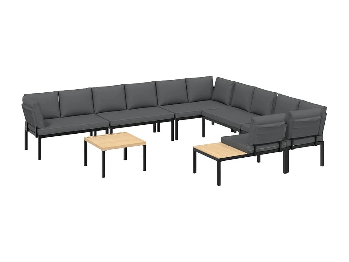 7-tlg. Garten-Sofagarnitur mit Kissen Schwarz Aluminium