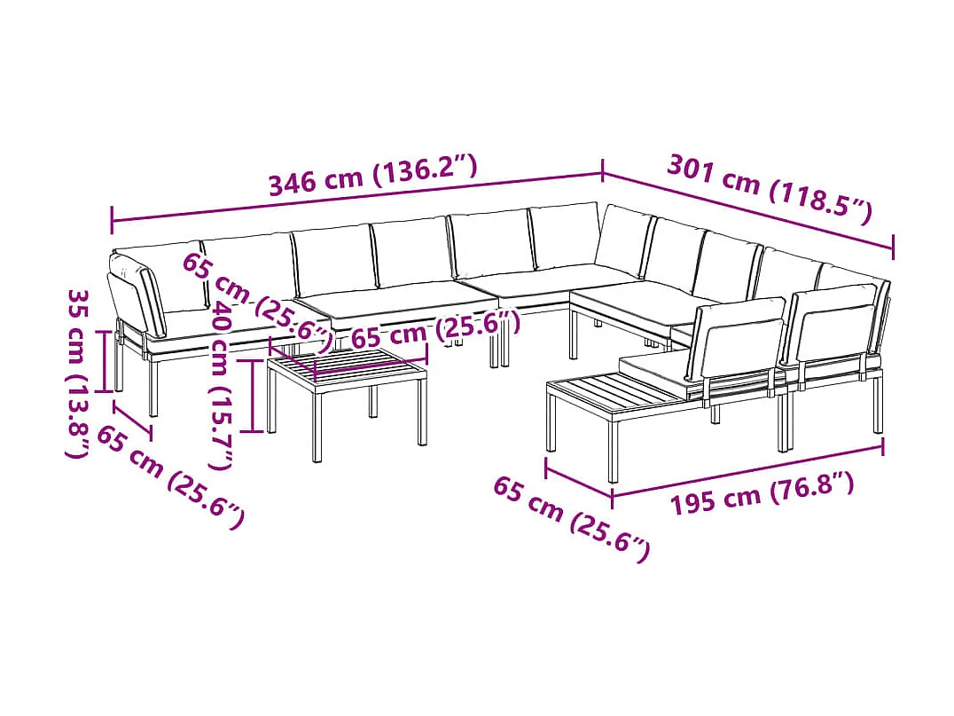 7-tlg. Garten-Sofagarnitur mit Kissen Schwarz Aluminium