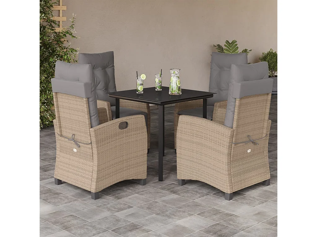 Ensemble à manger de jardin coussins 5 pcs mélange beige rotin