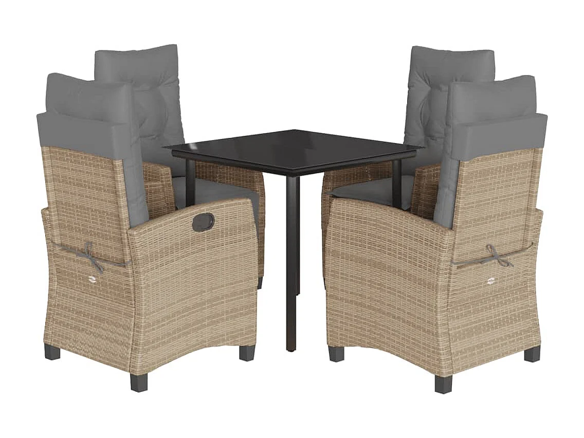 Ensemble à manger de jardin coussins 5 pcs mélange beige rotin