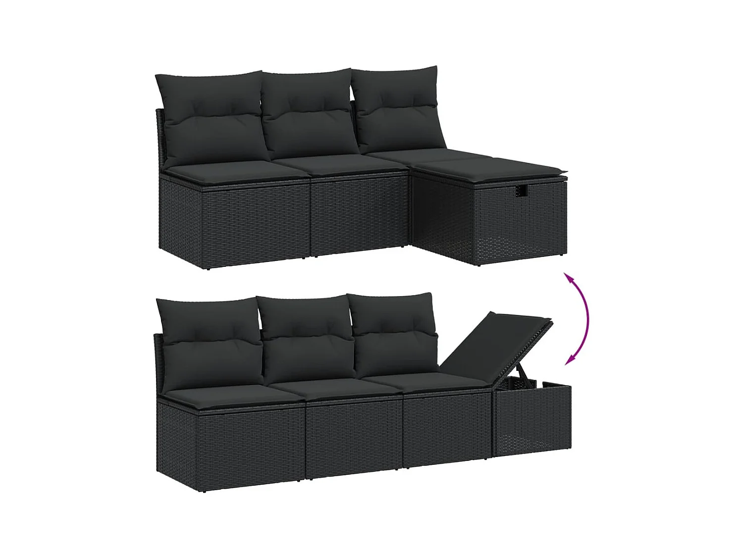 Salon de jardin 9 pcs avec coussins noir résine tressée