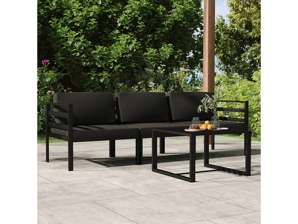 Salon de jardin 4 pcs avec coussins Aluminium Anthracite
