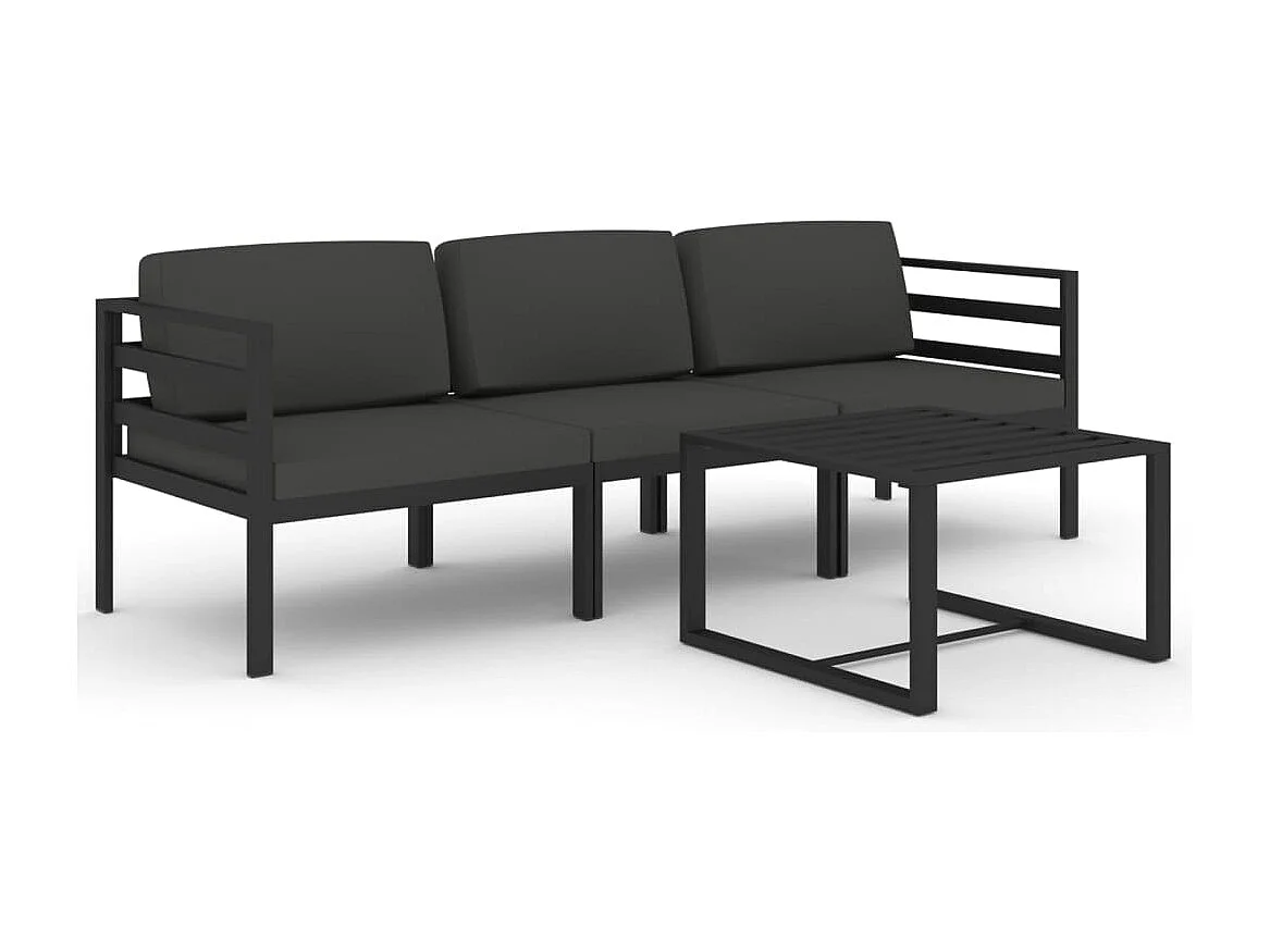 Set Divani da Giardino 4 pz con Cuscini in Alluminio Antracite