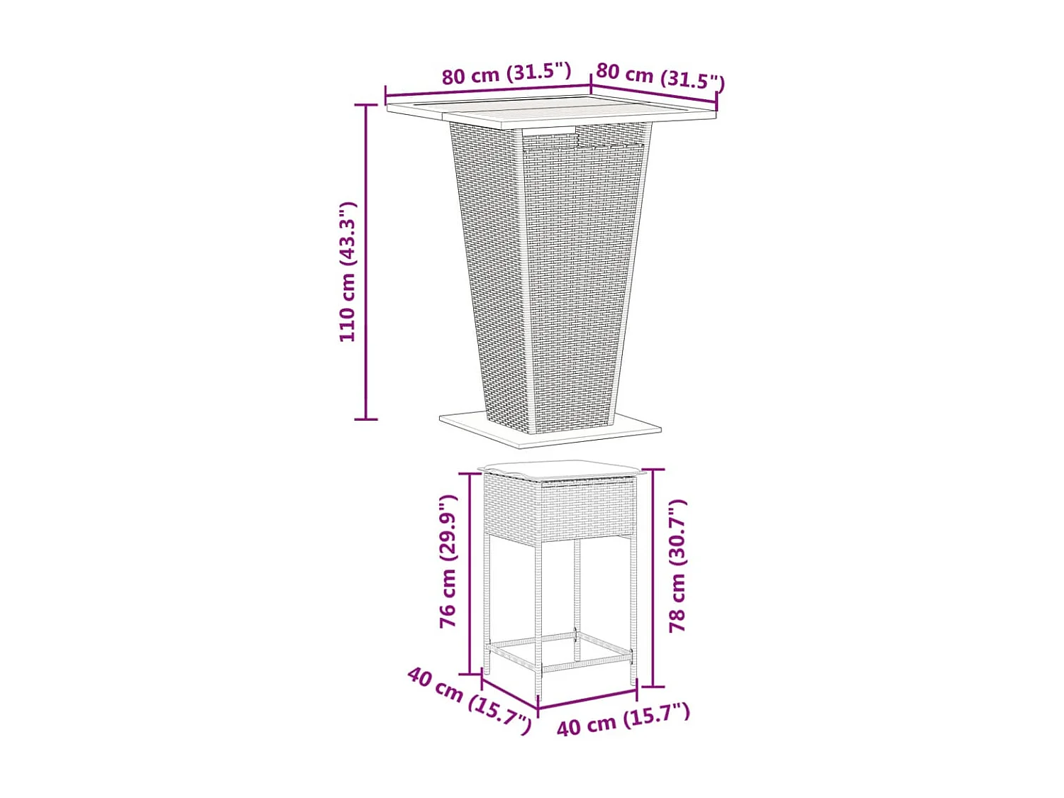 3-tlg. Gartenbar-Set mit Kissen Grau Poly Rattan