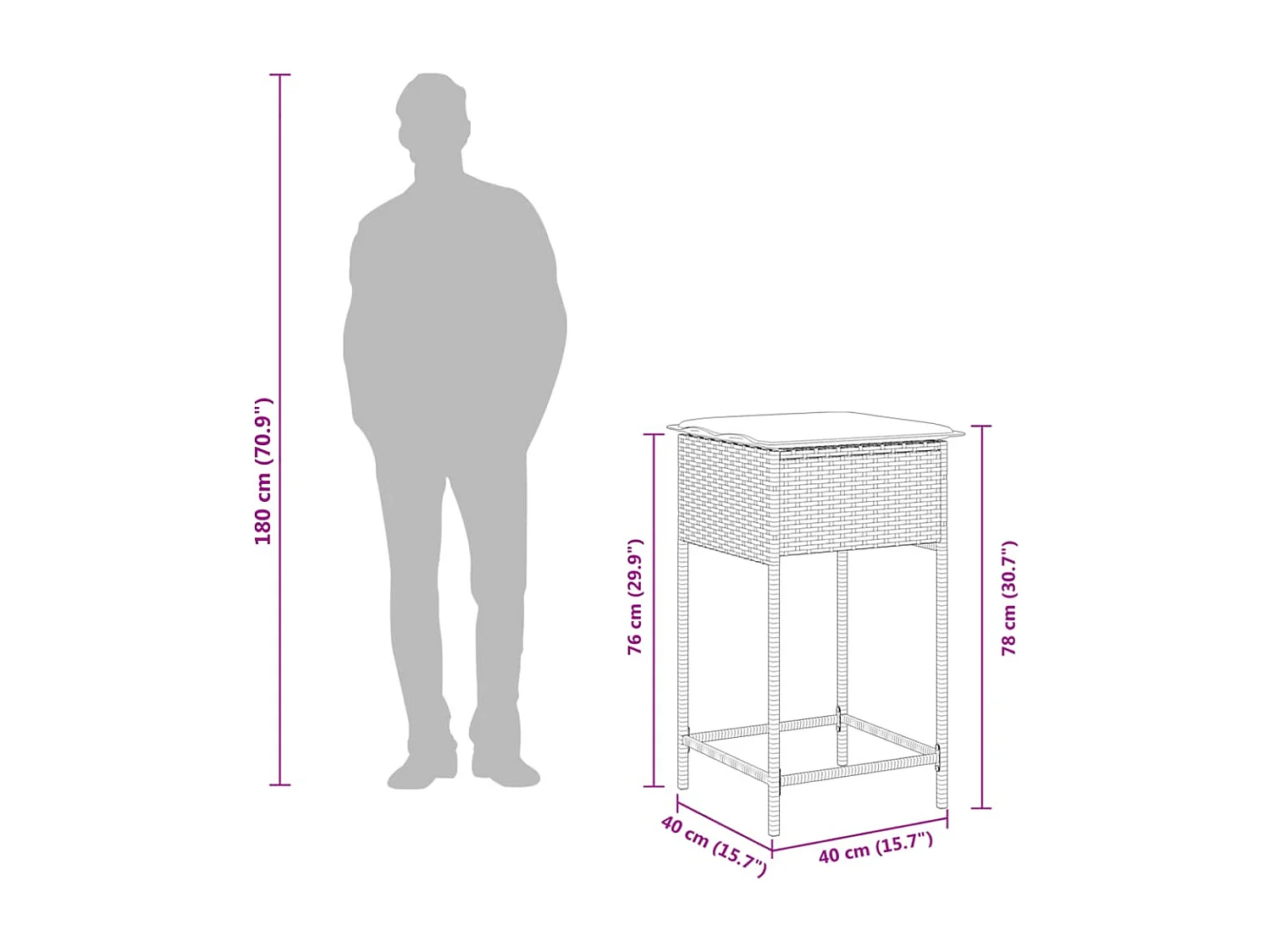 3-tlg. Gartenbar-Set mit Kissen Grau Poly Rattan