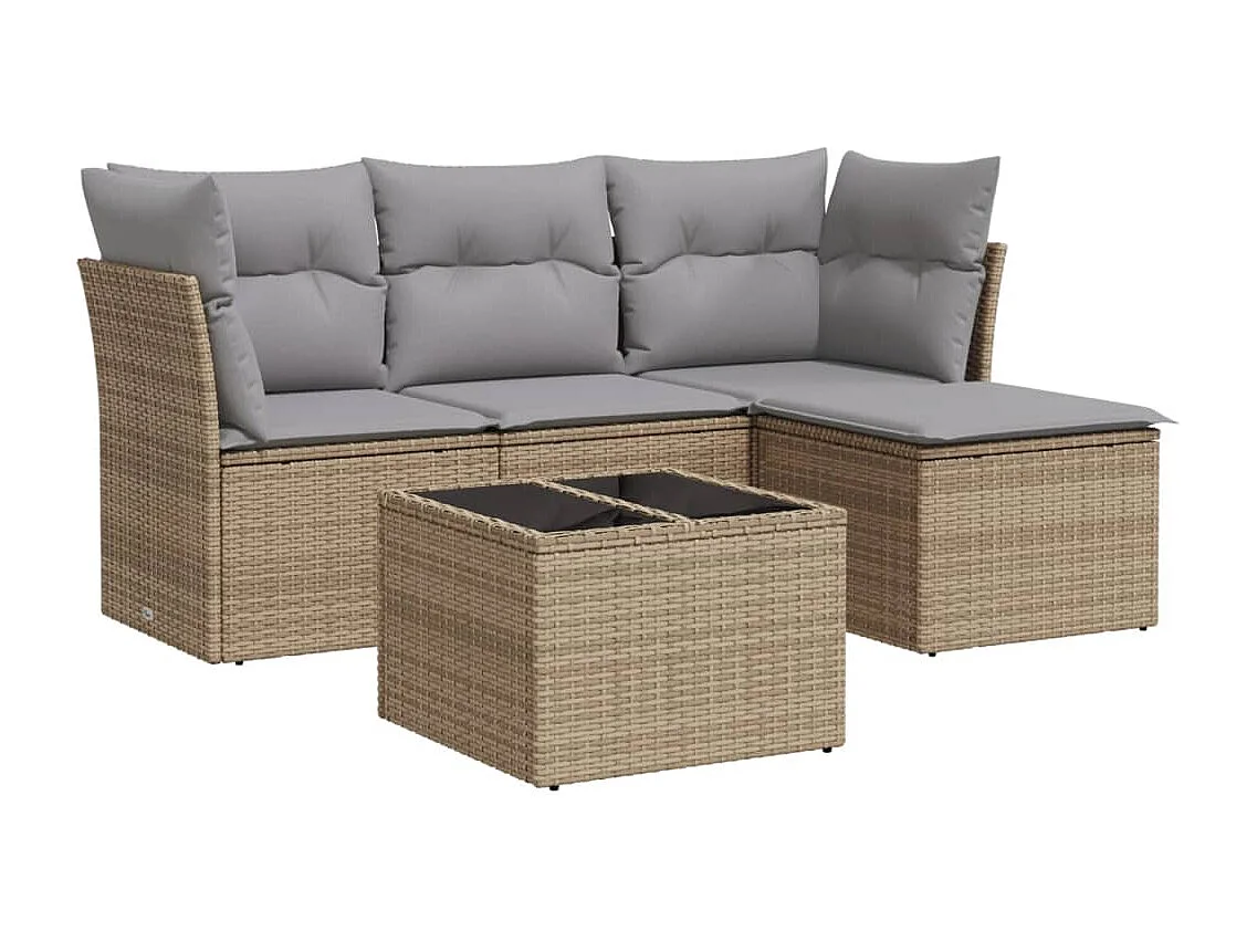 5-tlg. Garten-Sofagarnitur mit Kissen Beige Poly Rattan