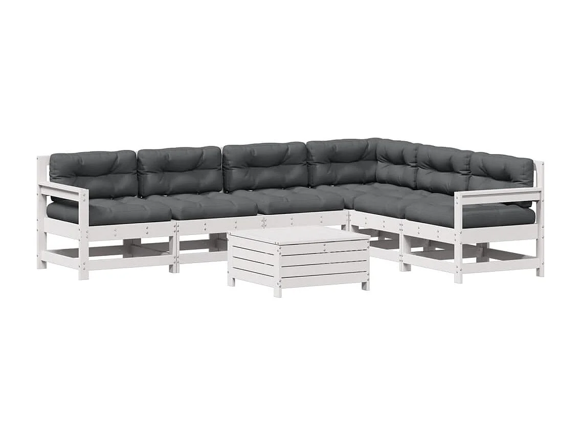Set Salotto Giardino 7pz con Cuscini Bianco Legno Massello Pino