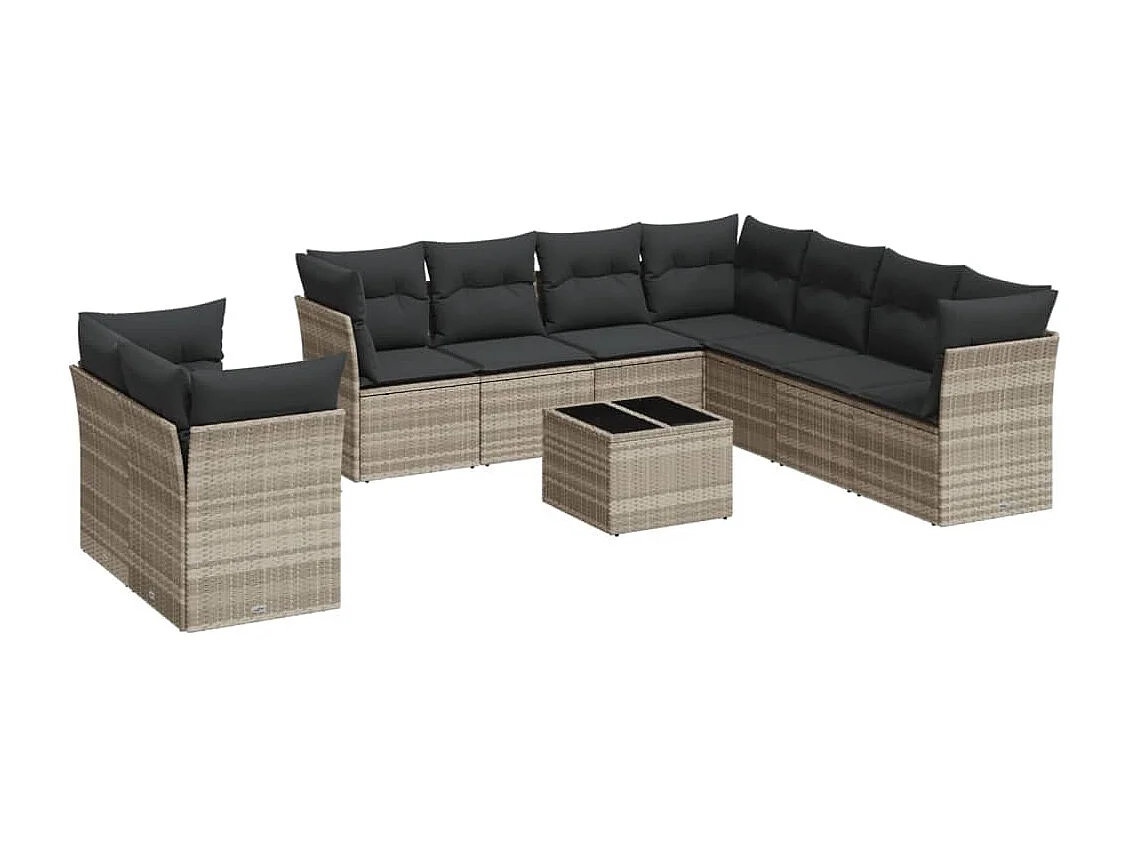 Salon de jardin avec coussins 10 pcs gris clair résine tressée
