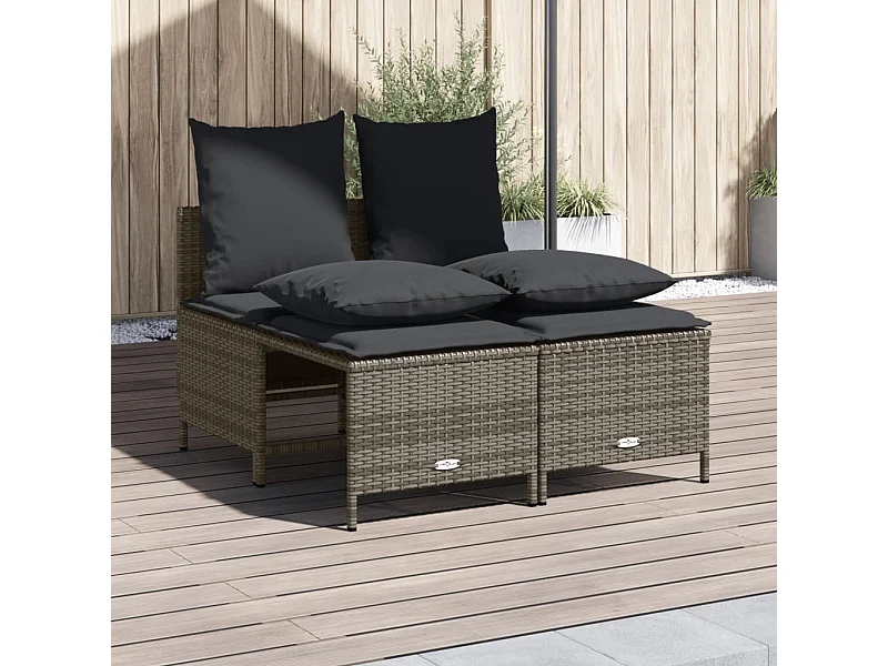 Salon de jardin 4 pcs avec coussins gris résine tressée