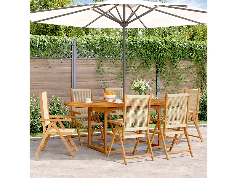 Ensemble à Manger de jardin 7pcs beige polypropylène et bois