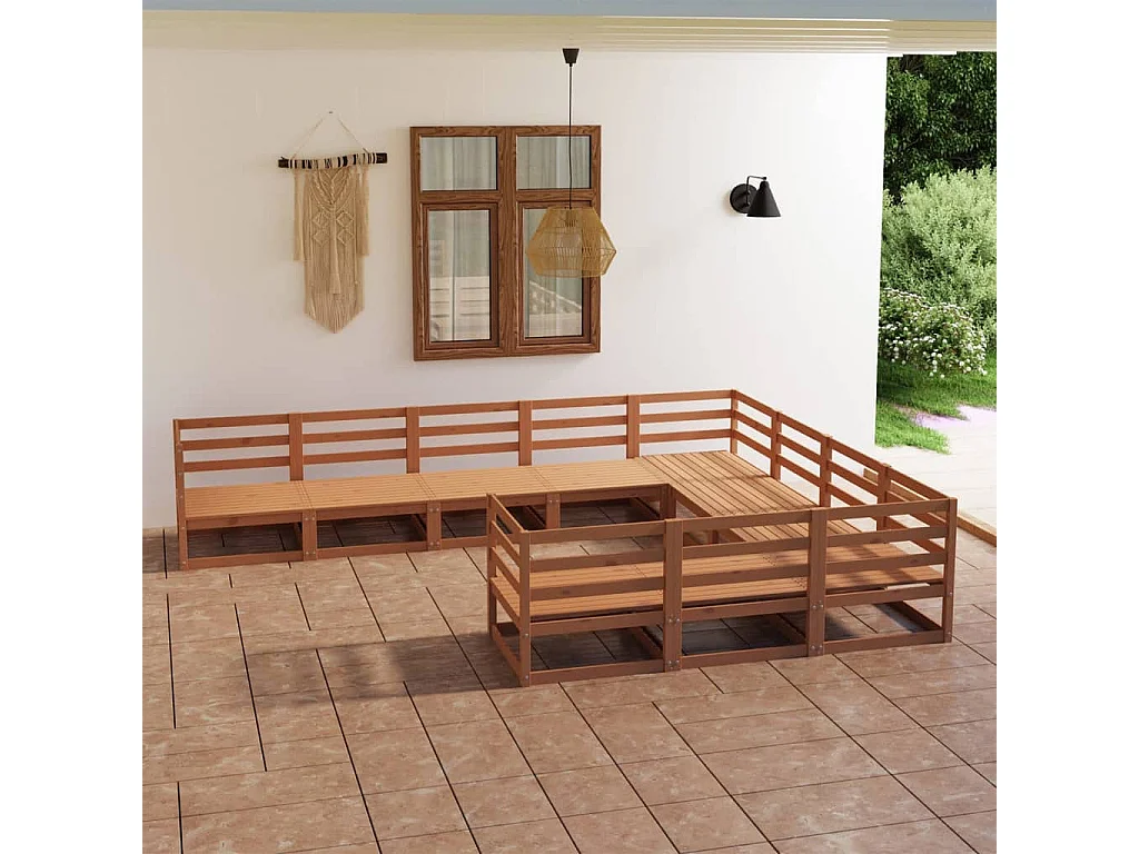 Salon de jardin 10 pcs bois de pin massif