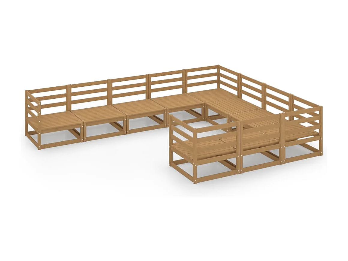 Salon de jardin 10 pcs bois de pin massif