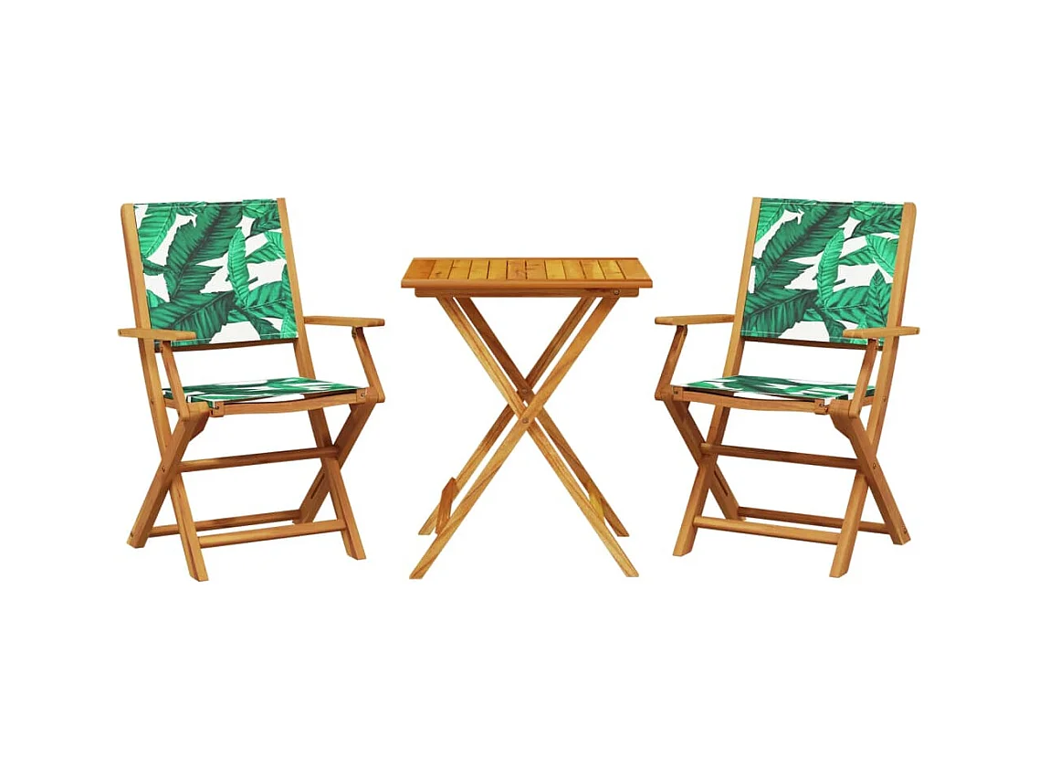Ensemble de bistro 3 pcs motif de feuilles tissu et bois massif