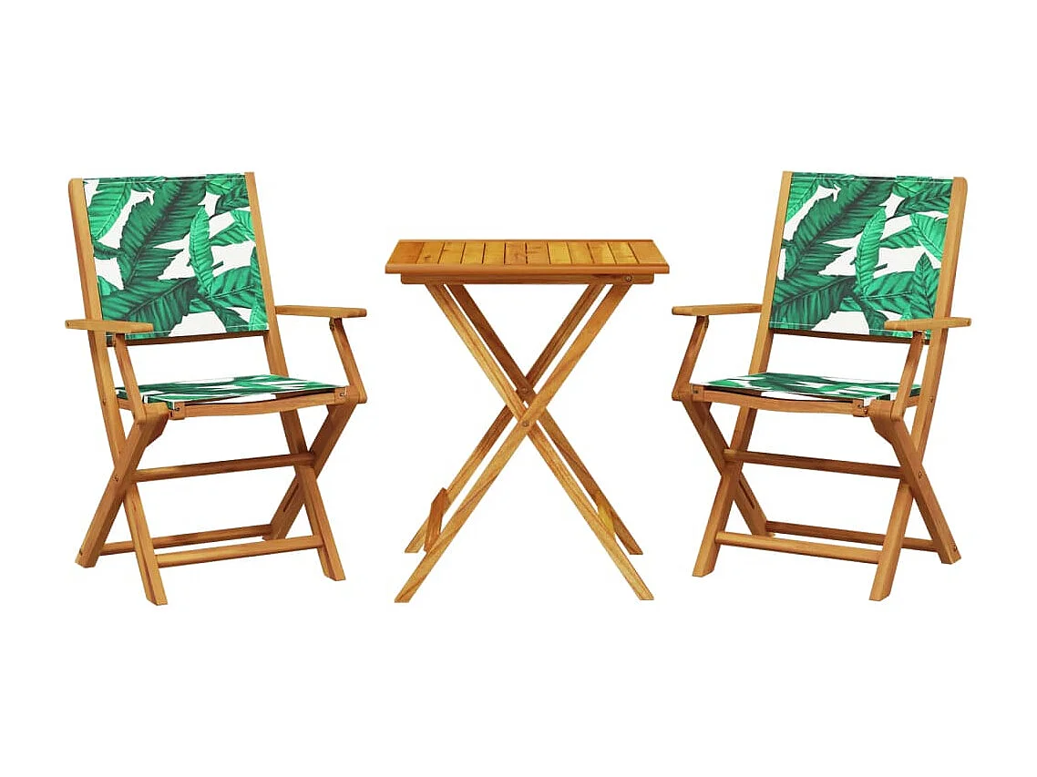Ensemble de bistro 3 pcs motif de feuilles tissu et bois massif