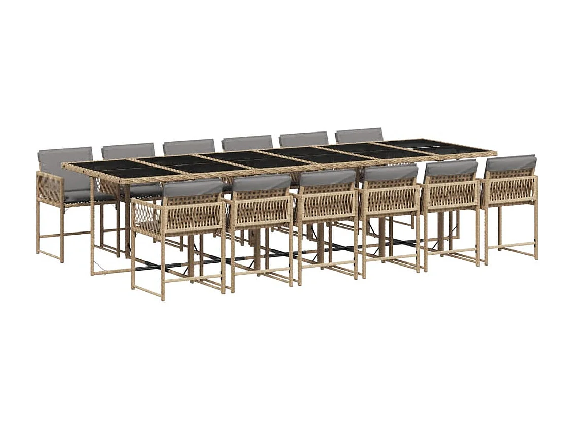 13-tlg. Garten-Essgruppe mit Kissen Beigemischung Poly Rattan