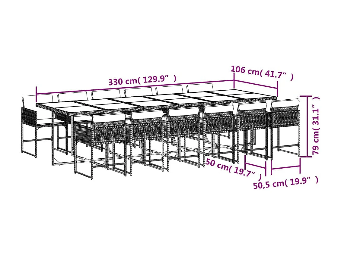 Set Pranzo da Giardino 13 pz con Cuscini Beige Misto Polyrattan