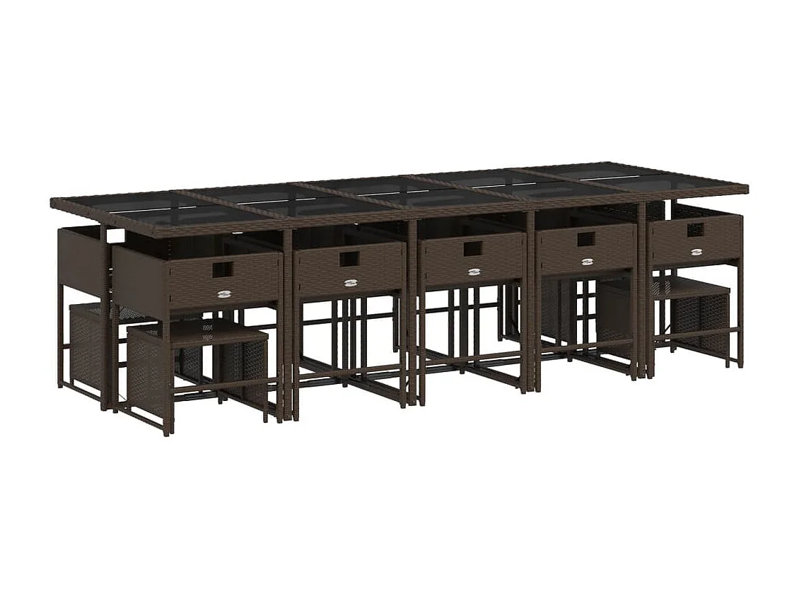 Ensemble à manger de jardin avec coussins 15 pcs marron rotin