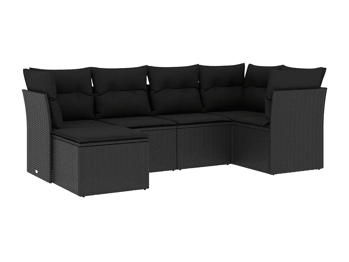 Salon de jardin 6 pcs avec coussins noir résine tressée
