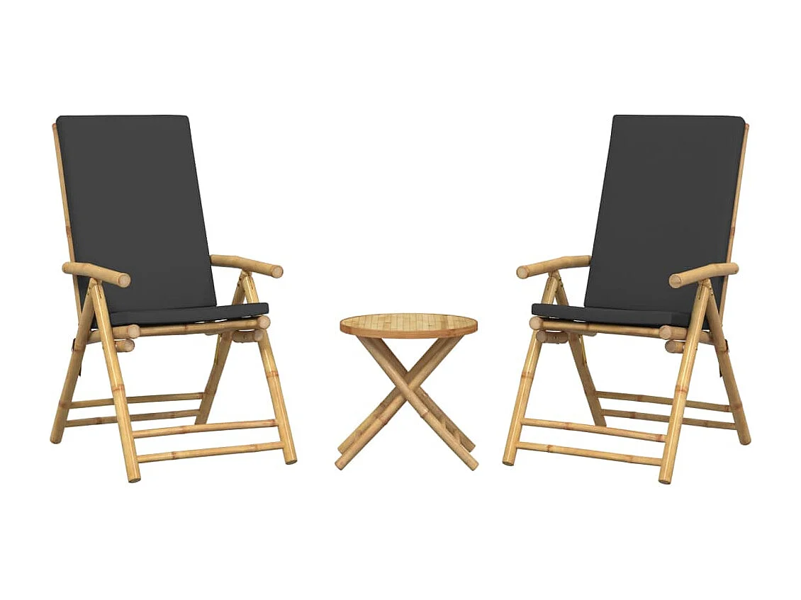 Set da Bistrot Pieghevole 3pz con Cuscini Grigio Scuro Bambù