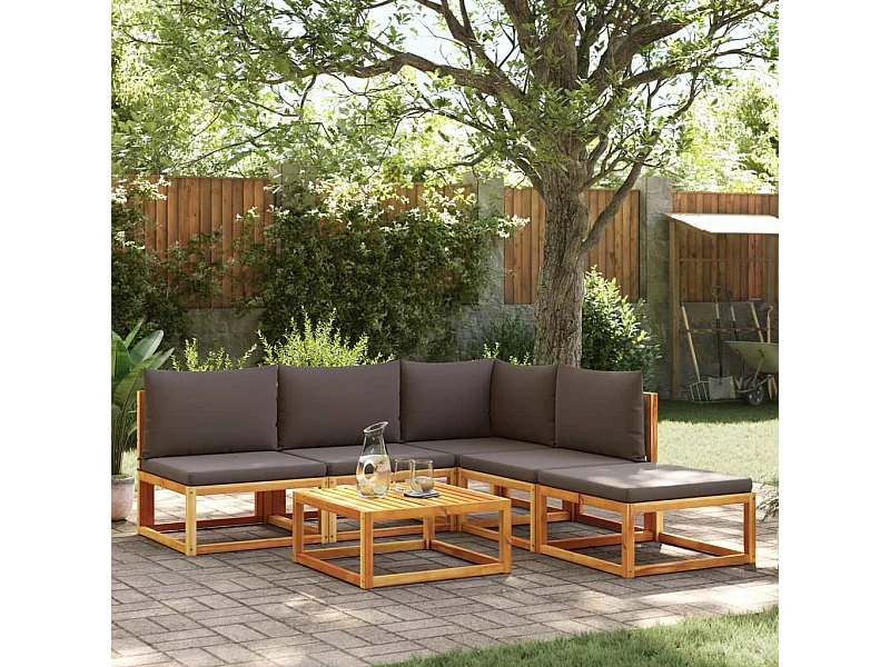 Set Divano da Giardino 6 pz con Cuscini in Massello di Acacia