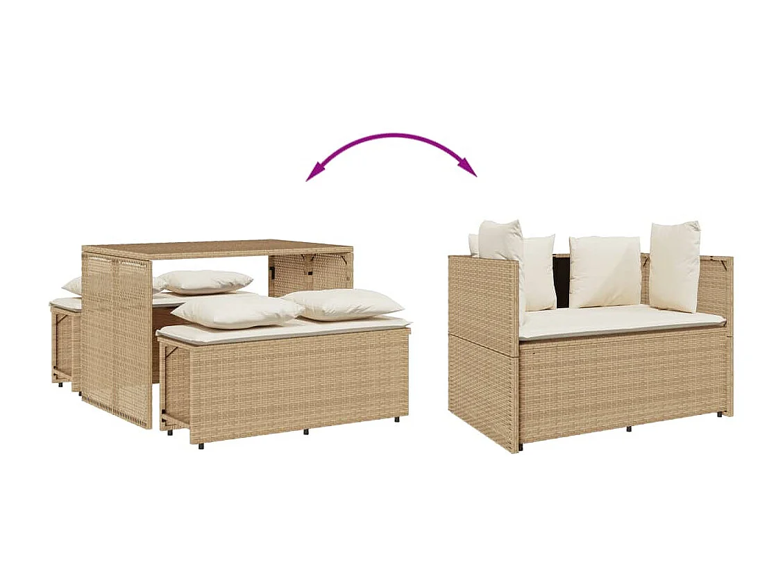 3-tlg. Garten-Essgruppe mit Kissen Beige Poly Rattan