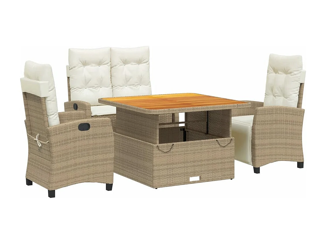 Ensemble à manger de jardin coussins 4 pcs beige résine tressée