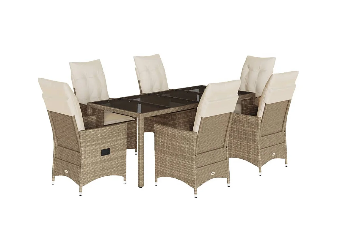 Ensemble à manger de jardin et coussins 7 pcs beige poly rotin