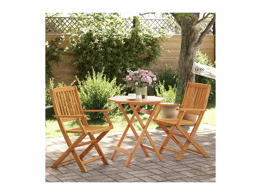 Set Bistrò Pieghevole 3pz in Legno Massello di Acacia